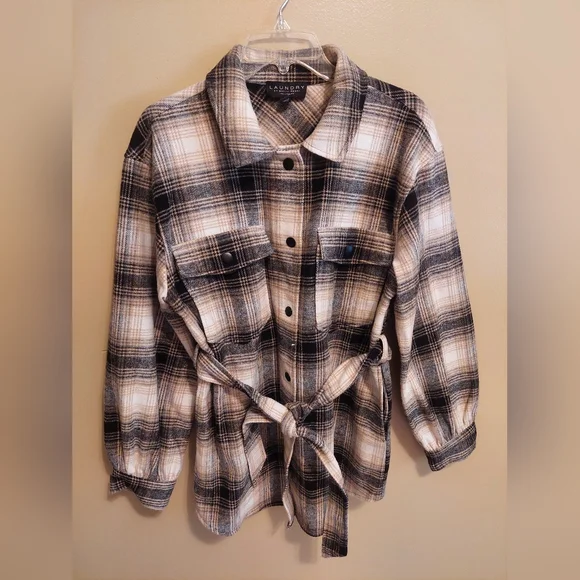 Laundry By Shelli Sega Plaid Jacket Flannel Shacket Utility Belted - Picture 2 of 7